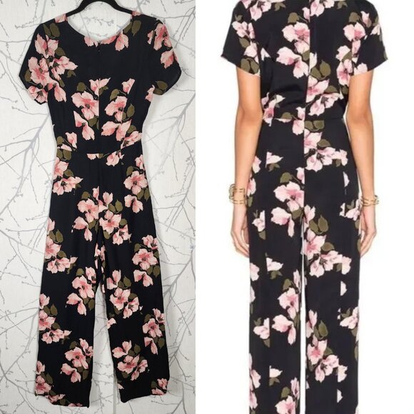 Privacy Please Black Floral Print Tie Front Kyna Jumpsuit Romantic Feminine - Picture 2 of 3